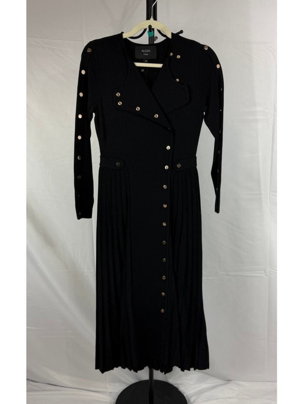 Aleeza Paris Sarah Black Knit Gold Accents Dress Size XS Elegant, Timeless
